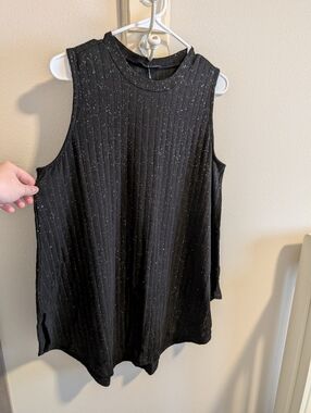 Lane Bryant 14/16 XL Short Sleeve Ribbed Tank Top Tunic Black Sparkle EUC